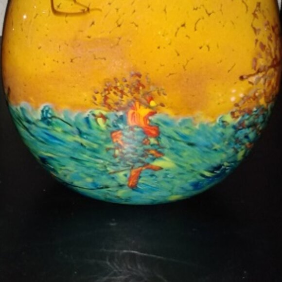 JOHN FIELDS 'SEDONA' Signed 2001 Colorful Hand Blown Studio Art Glass Pouch Vase - Picture 5 of 10